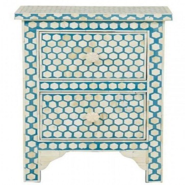 Bone Inlay Wooden Modern Antique Handmade 2 Drawer Hexagon Pattern Bed side Furniture