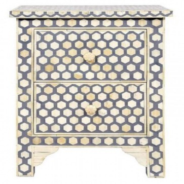 Handmade Bone Inlay Wooden Modern Hexagon Pattern 2 Drawer Bedside Furniture 