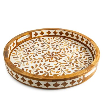 Handmade Mother of pearl Inlay Wooden Modern Floral Pattern Tray Furniture.