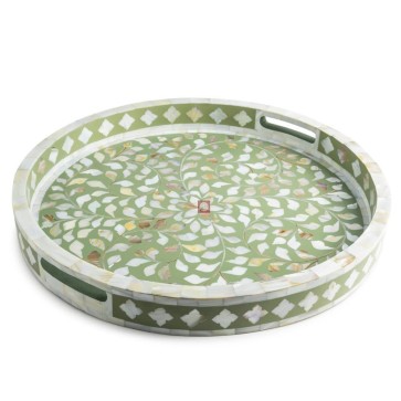 Handmade Mother of pearl Inlay Wooden Modern Floral Pattern Tray Furniture.