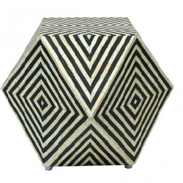 Handmade Bone Inlay Wooden Modern Cubic Pattern End Table Furniture.