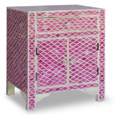 Handmade Bone Inlay Wooden Modern Floral Pattern Bedside with 1 Drawer and 2 Door Furniture .