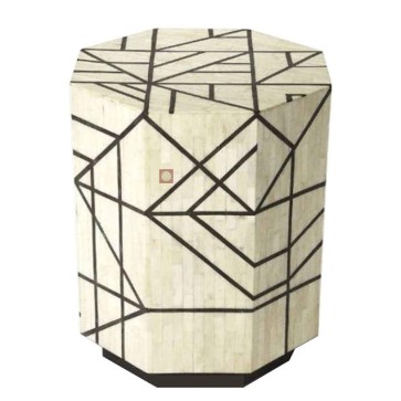Handmade Bone Inlay Wooden Modern Hexagon Pattern End Table Furniture.
