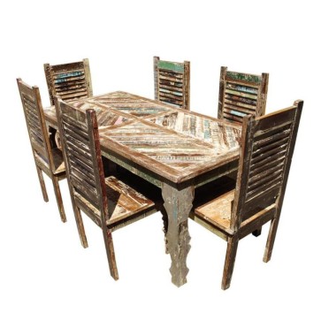 Handmade Rustic Solid Wood Dining Table Chairs Set