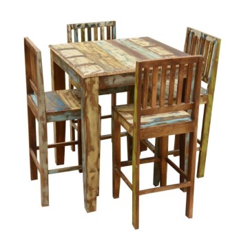 Rustic Furniture Solid Wood High Bar Table & Chair Set 