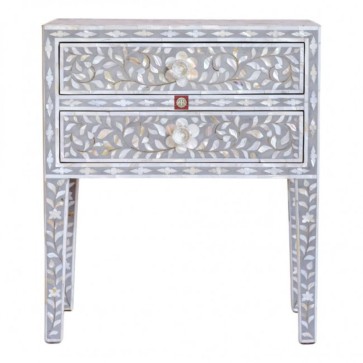 Handmade Mother Of Pearl Inlay Wooden Modern Floral Pattern Bedside