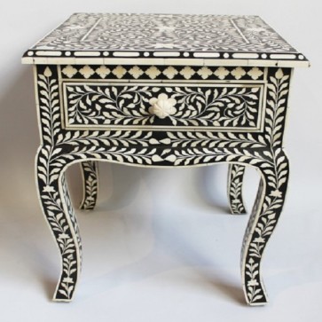 Handmade Bone Inlay Wooden Modern Floral Pattern Bedside with 1 Drawer Furniture .