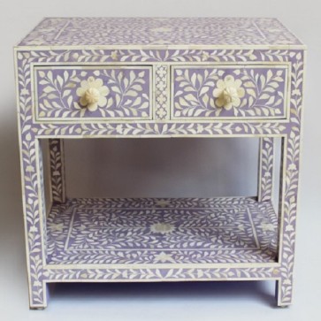 Handmade Bone Inlay Wooden Modern Floral Pattern Bedside with 2 Drawer Furniture .