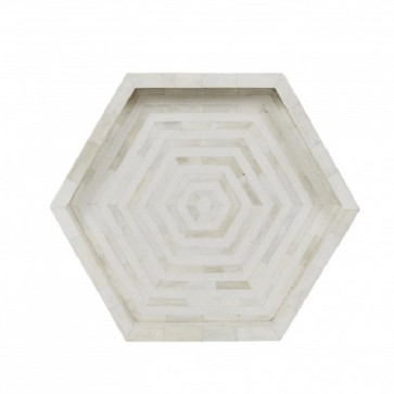 Handmade Bone Inlay Wooden Modern Hexagon Pattern Tray Furniture.