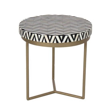 Handmade Bone Inlay Wooden Modern Zig-Zag Pattern End Table / Stool Furniture.