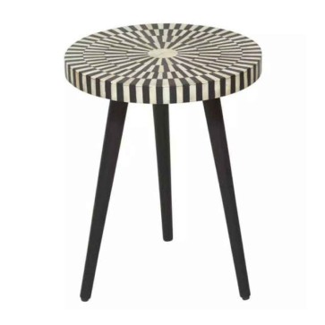Handmade Bone Inlay Wooden Modern Striped Pattern End Table/ Stool Furniture.