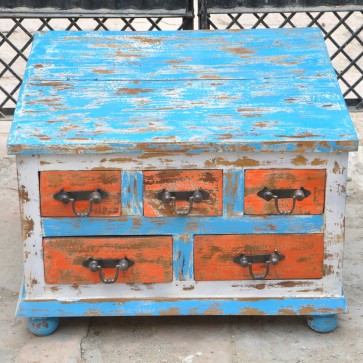 Antique Distressed Finished Reclaimed rustic Wood 5 Drawer-Storage Trunk