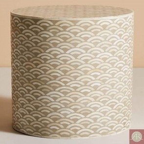 Handmade Bone Inlay Wooden Modern Fish Scale Pattern End Table Furniture.