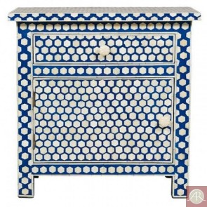 Handmade  Bone Inlay Wooden Modern Antique Hexagon Pattern 1 Drawer and 1 Door Bedside Furniture