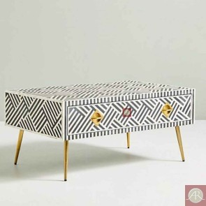 Handmade Bone Inlay Wooden Modern Striped Pattern Coffee Table Furniture