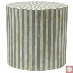 Handmade Bone Inlay Wooden Modern Striped Pattern End Table Furniture.