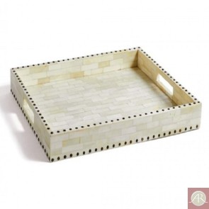 Handmade Bone Inlay Wooden Modern Bone Pattern Serving Tray Furniture
