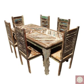Handmade Rustic Solid Wood Dining Table Chairs Set