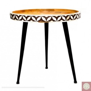 Handmade Bone Inlay Wooden Modern Pattern End Table Furniture with Iron Legs