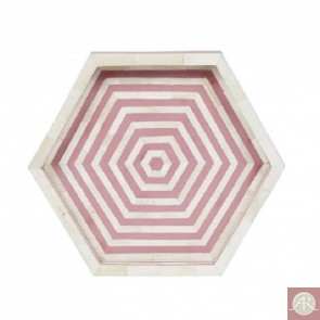 Handmade Bone Inlay Wooden Modern Hexagon Pattern Tray Furniture.