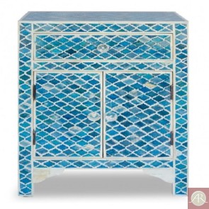 Handmade Bone Inlay Wooden Modern Mughal Pattern Bedside with 1 Drawer and 2 Door Furniture .