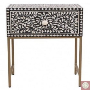 Handmade Bone Inlay Floral Pattern Wooden Modern 1 Drawer Bedside Furniture