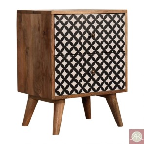 Handmade Bone Inlay Wooden Modern Star Pattern Bedside with 2 Drawer  Furniture .