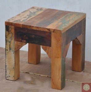 Handmade Solid Reclaimed Rustic Wood Side End Table-Stool
