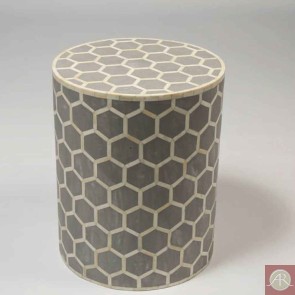 Handmade Bone Inlay Wooden Modern Hexagon Pattern End Table Furniture.