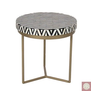 Handmade Bone Inlay Wooden Modern Zig-Zag Pattern End Table / Stool Furniture.