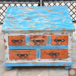 Antique Distressed Finished Reclaimed rustic Wood 5 Drawer-Storage Trunk