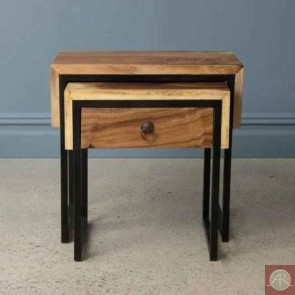 Rustic Solid Wooden Handmade End Table / Side Table / Nesting Table Combo Furniture 