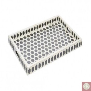 Handmade Bone Inlay Wooden Modern Hexagon Pattern Serving Tray